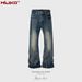 men's and women's washed distressed trousers, same style for men and women, micro-flared wide-leg laser texture design blue jeans_voghion.com