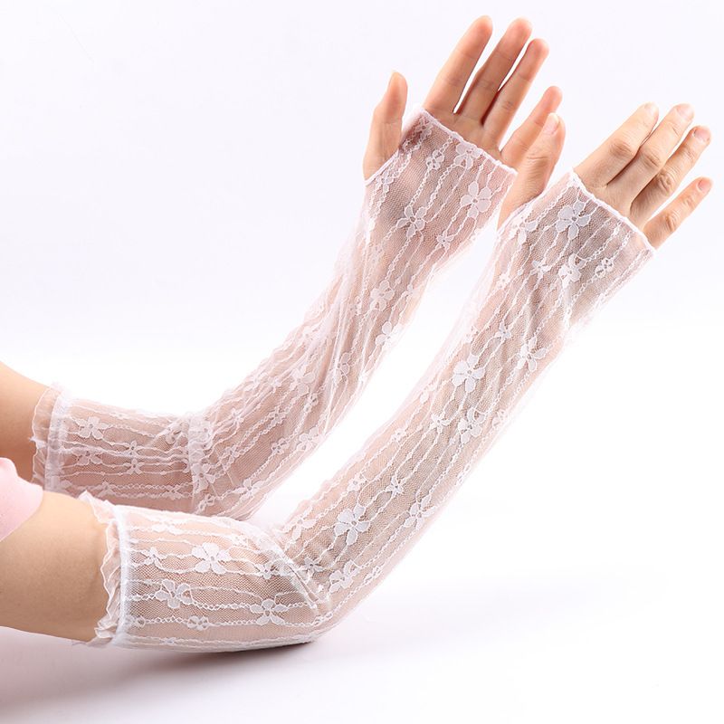 Gants en dentelle pour femme, demi-doigts, protection solaire, manches longues et fines, style Lolita_voghion.com