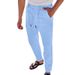 Pantaloni da uomo Premium, nuovi, in cotone e lino, con coulisse, a gamba dritta, casual, con lacci, primavera e autunno_voghion.com