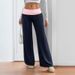 Women's Low-Rise Wide-Leg Pants With Color Block Design - Casual Polyester Trousers For Everyday Wear_voghion.com