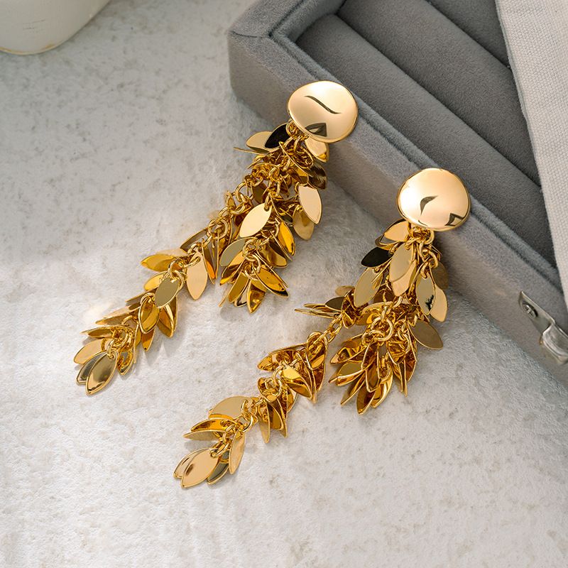 Tassel for women, light luxury, high-end, elegant temperament, golden long earrings, personalized fashion earrings_voghion.com