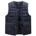 Men's Winter Fishing Vest With Multiple Pockets, Thickened Polyester, Loose Fit Outdoor Casual Waistcoat For Dad (Dark Blue, Black, Olive Green)_voghion.com