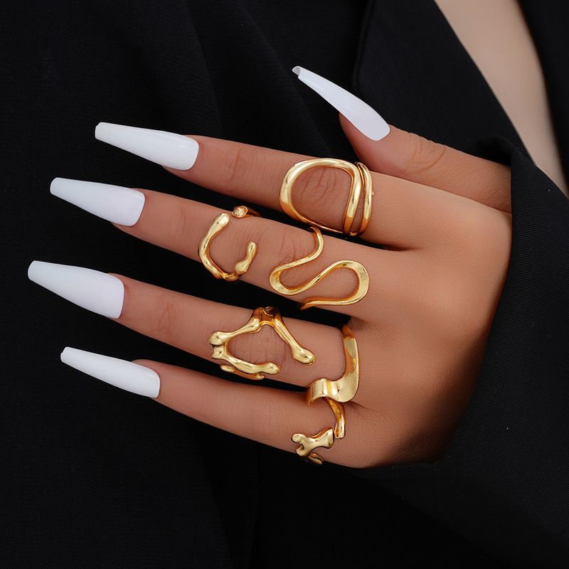 New Ins Style Personality Exaggerated High-end Open Irregular Liquid Lava Ring Set Of 6_voghion.com