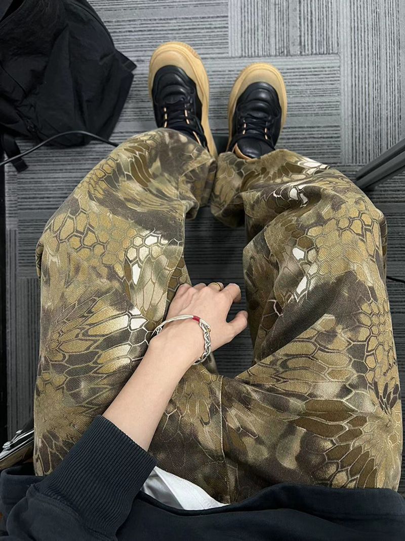 Pantaloni da uomo in tela retrò con motivo a serpente, mimetici, a scimitarra, lavaggio pesante, larghi, casual, eleganti, pantaloni da uomo_voghion.com
