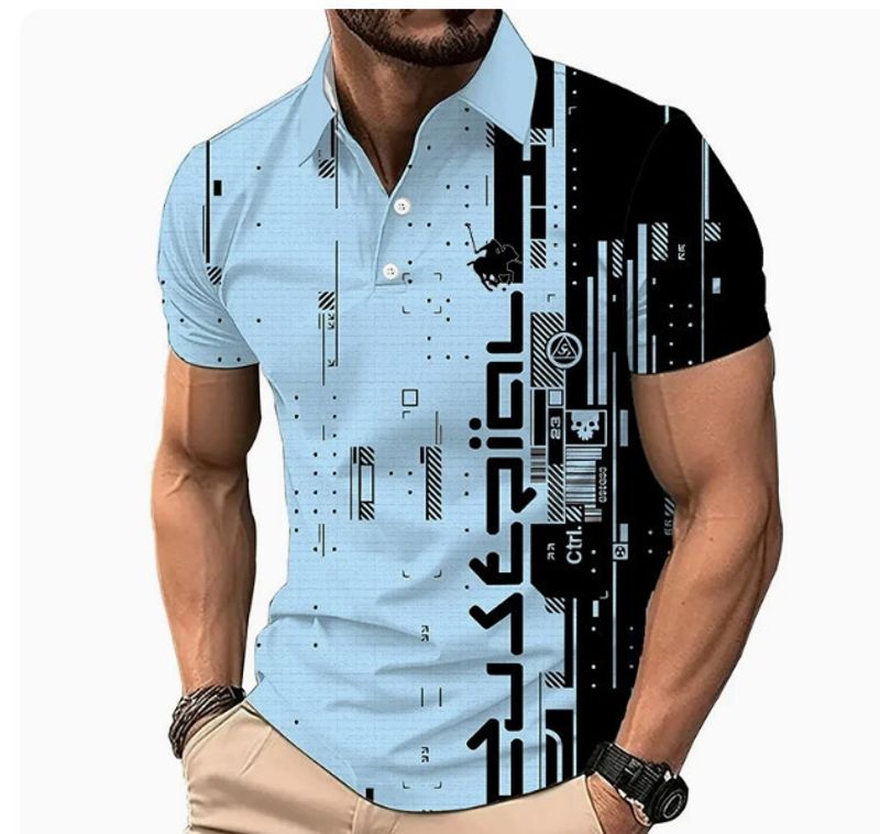 Camisa polo masculina de manga curta com estampa 3D e botões, tamanho asiático DINGZHI, moda verão de qualidade imbatível_voghion.com