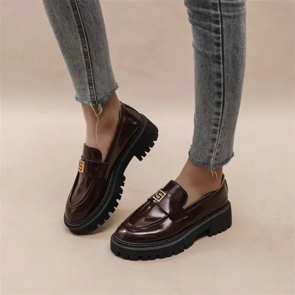 designer in black and white Thick soled loafers new autumn square with women's single fashion all match small leather_voghion.com