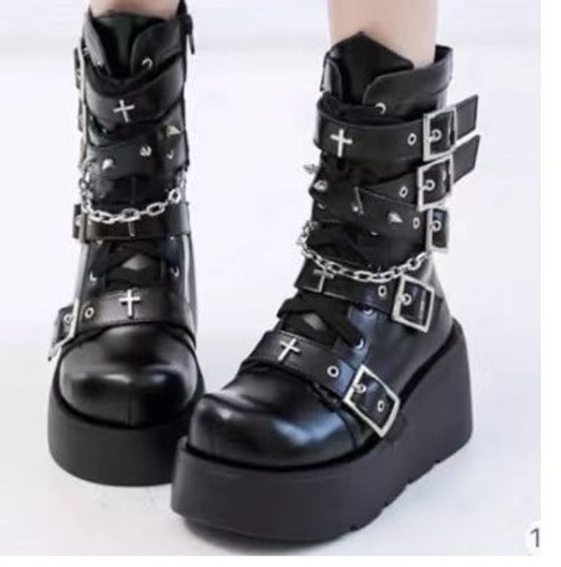 Fashion Women's Boots 2025 New Gothic Style Platform Vampire-Cosplay Boots Women Wedges Comfy Women Motorcycle Boots Woman Shoes_voghion.com