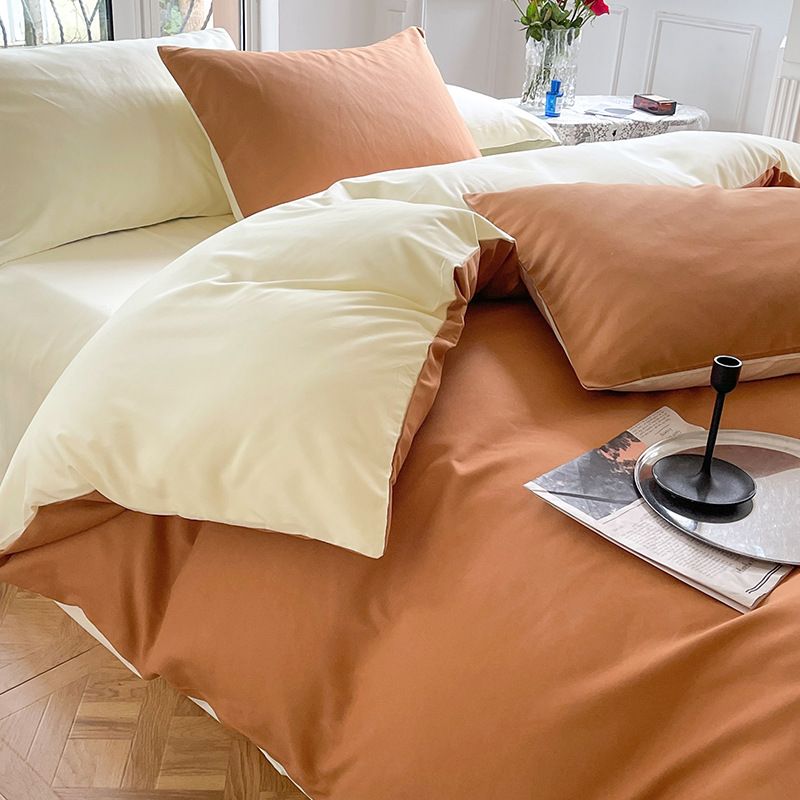 Solid color minimalist four piece set of washed cotton matte bed sheets, duvet covers, student dormitory bedding_voghion.com