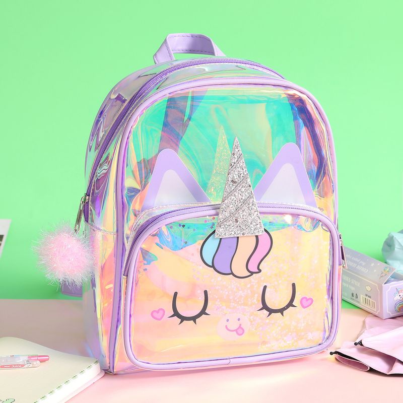 Einhorn Fantasie Laser Einhorn Rucksack TPU transparent Kartenhalter Kinderrucksack Mädchen kleine Prinzessin Schultasche_voghion.com
