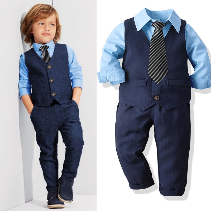 Boys' Dress Suit Children's Baby Gentleman Waistcoat Shirt Trousers British Style Four-piece Banquet Dress_voghion.com