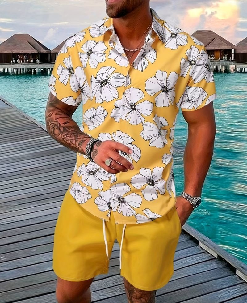 2024 Summer Quick Sale Men's Shirt Casual Loose Short sleeved Shorts Beach Set_voghion.com