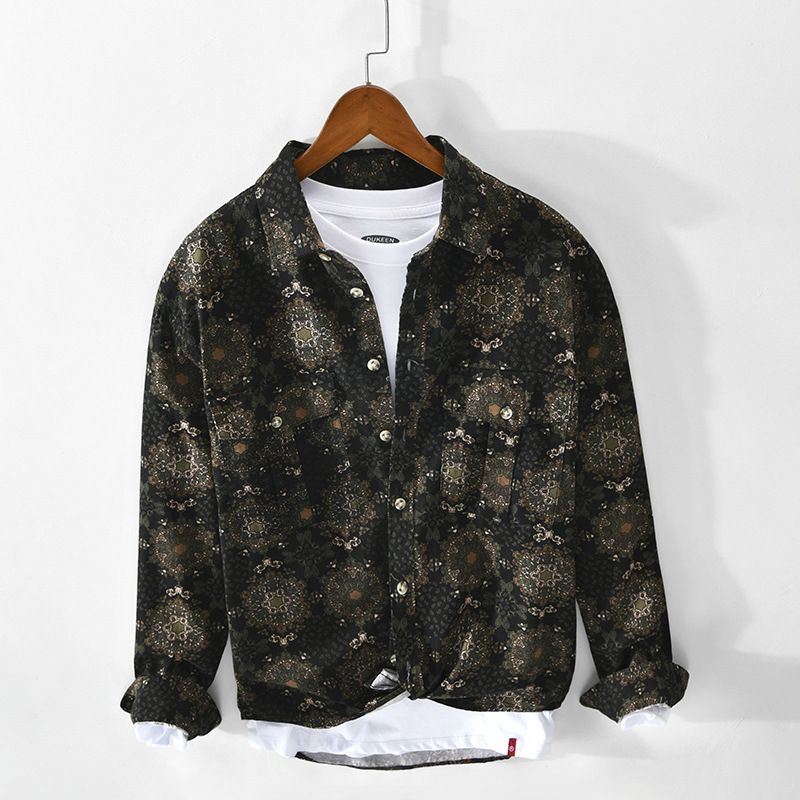 Neue lässige langärmelige Hemdjacke aus Baumwolle mit Digitaldruck für Herren_voghion.com