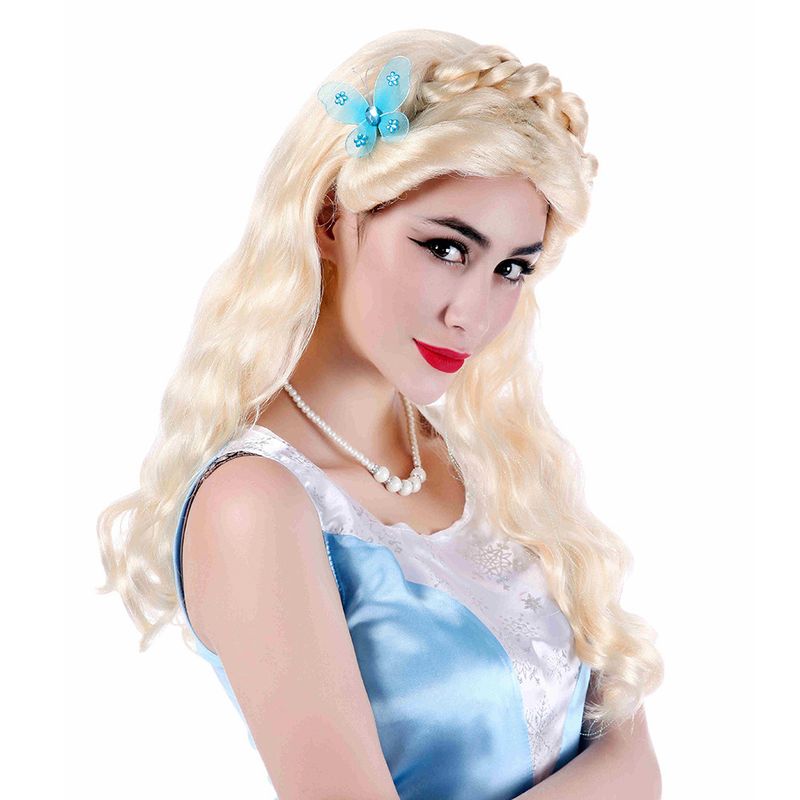 Halloween Jul Vuxen Kvinna Uppträdande Cos Prinsessa Gyllene Hår Flätat Långt Lockigt Hår_voghion.com