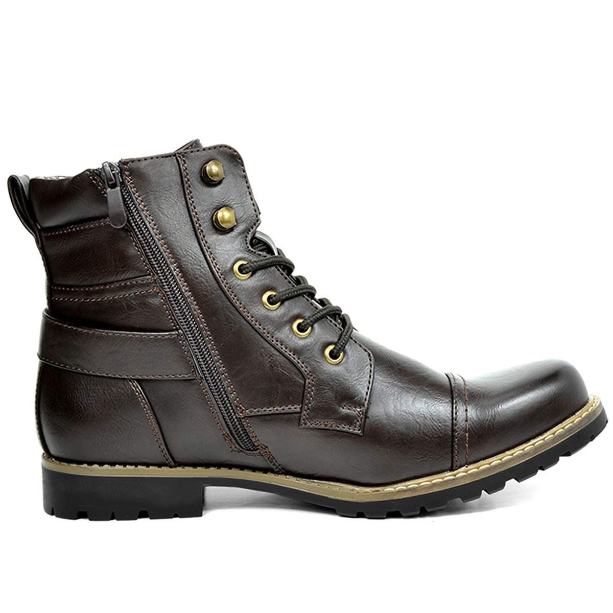 HPIOPL Cross-border 3009 Ritter Metall Doppelreißverschluss Ritterstiefel Herren Lederstiefel Bikerstiefel 48 Übergröße_voghion.com