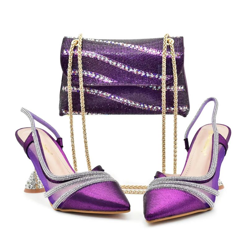 High-heeled sandals with dinner bag set Fashion design rhinestone evening bag shoes_voghion.com