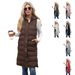 Gilet lungo senza maniche con cappuccio e cerniera frontale da donna, giacca imbottita trapuntata per l'inverno, capospalla casual in tinta unita_voghion.com