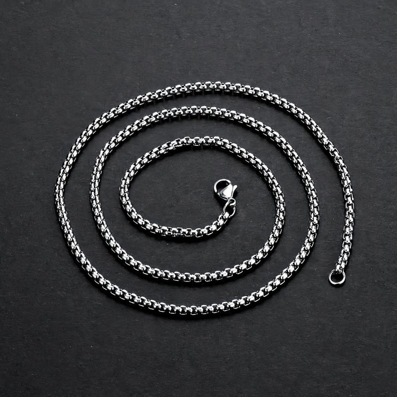 Trendy Stainless Hip Hop Style Titanium Steel Men's Clothing Single Bar Chain Square Pearl Necklace_voghion.com