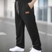 Men's Casual Straight Leg Joggers With Drawstring Waist - Lightweight Stretch Fabric, Versatile Lounge Pants For Everyday Wear_voghion.com