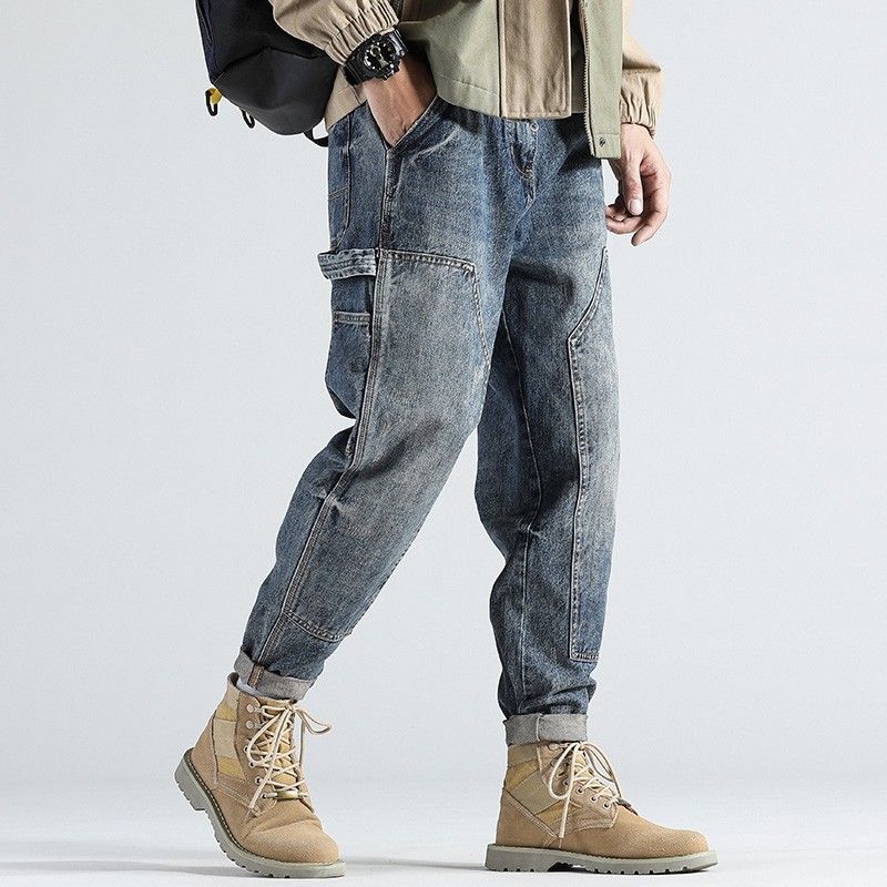 Vêtements pour hommes rétro jambe droite ample grande taille jeans de travail marque de mode pour hommes automne et hiver pantalons longs décontractés avec tendance des petits pieds_voghion.com