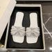 Large Size Flat Slippers For Women 2025 Summer New Fairy Style Full Rhinestone Bowknot One-Strap Sandals_voghion.com