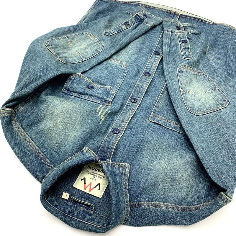 Giacca da uomo in denim lavato, camicia da uomo a maniche lunghe, cardigan con risvolto, design di nicchia popolare per giovani_voghion.com