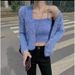 Women's Clothing Sexy V-Neck Faux Mink Knit Two-Piece Set - Sleeveless Tank Top & Short Cardigan - Slim Fit Pure Color Outfit (One Size)_voghion.com