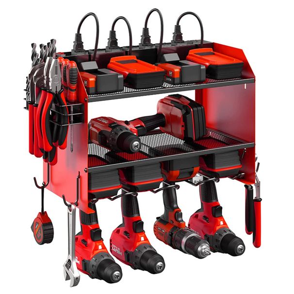 Iron hand electric drill bracket wall-mounted electric tool rack with power storage rack garage tool storage rack_voghion.com