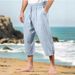 Pantaloni da uomo in cotone e lino, estivi, casual, da spiaggia, con coulisse in vita, elastici, comodi e traspiranti, a gamba dritta_voghion.com