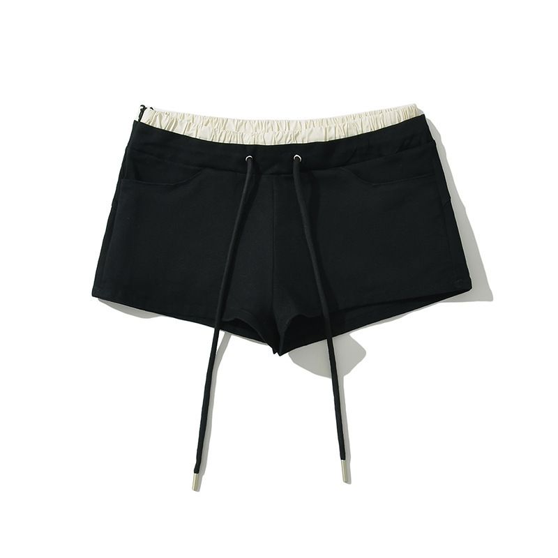 Pantalon décontracté deux pièces extensible à taille élastique et cordon de serrage pour femme, style été 2025_voghion.com