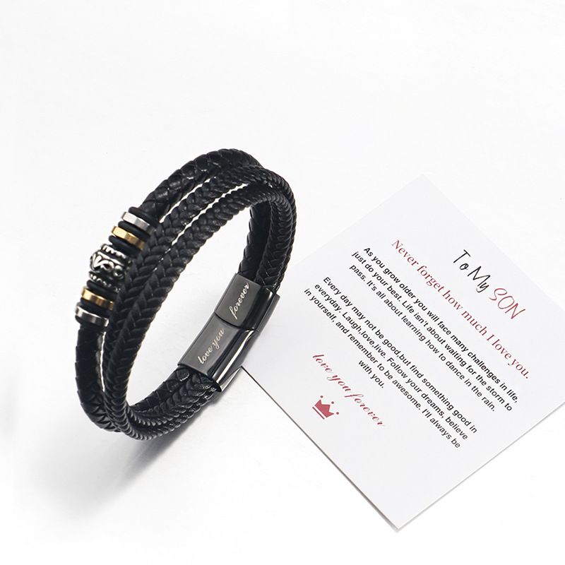 Bracciale da uomo in acciaio al titanio intrecciato multistrato in acciaio inossidabile, con incisione, in confezione regalo_voghion.com