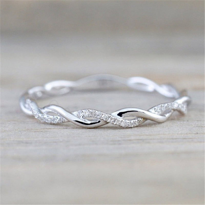 Designice Twist fir Dammen Moud Sterling Sier Stack Twisted Kubikzirkonia Diamantring (SierGréisst 9)_voghion.com