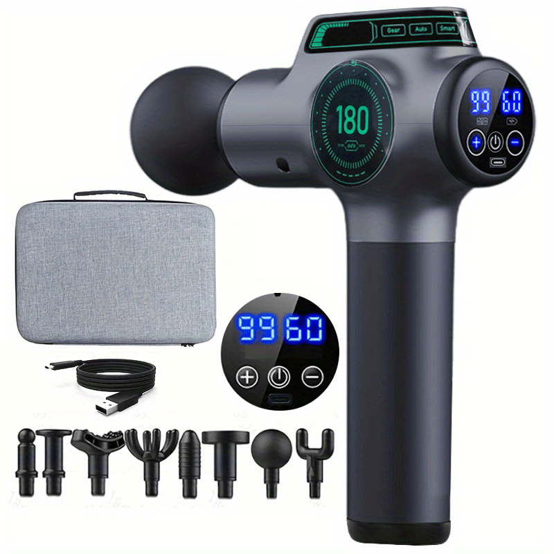 Pistol de masaj, aparat de masaj pentru țesuturi profunde pentru relaxarea musculară și slăbire, afișaj LCD, 6 accesorii, husă de transport inclusă_voghion.com