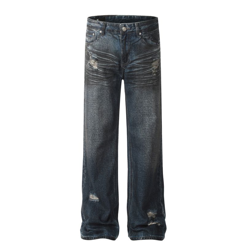 Jeans larghi e dritti da uomo, stile retrò, autunno e inverno 2025, alla moda, di alta qualità, con fori._voghion.com