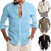 Men's Summer New Linen Stand-up Collar Long-sleeved Men's Cardigan Shirt _voghion.com