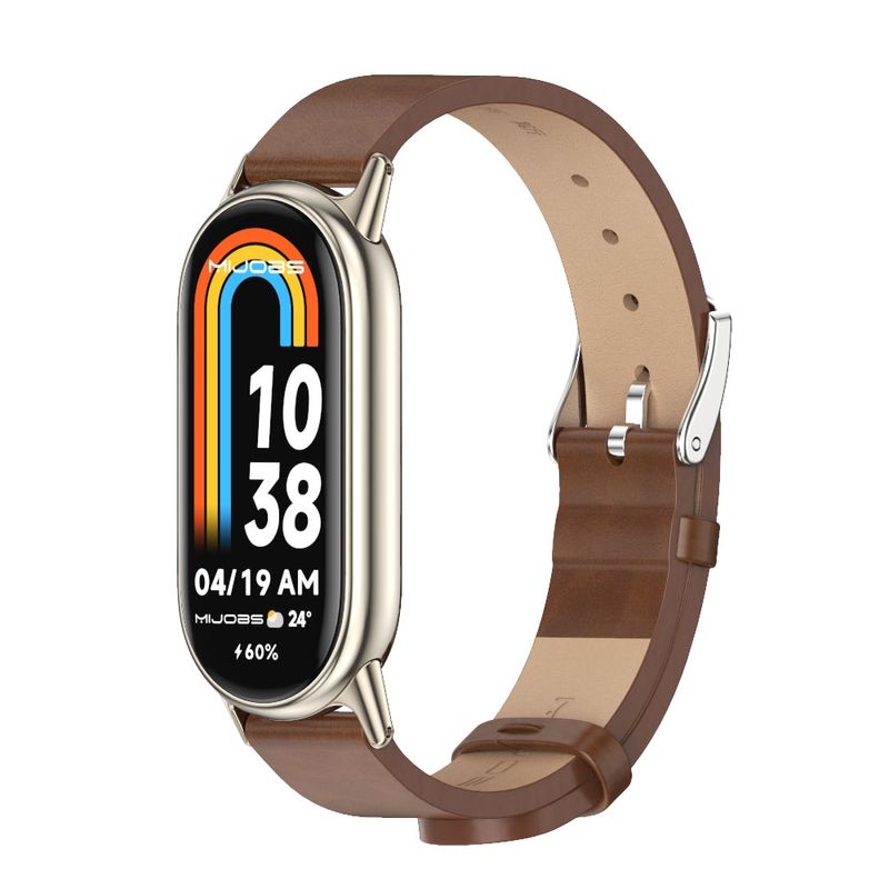 Til Xiaomi Mi Band 8 / 9 / 9 NFC Mijobs mikrofiber PU-læder urrem (brun lys guld)_voghion.com