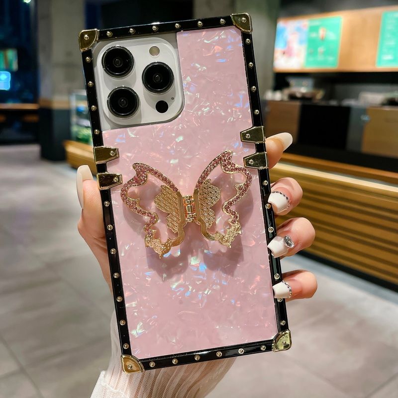3D Butterfly Stand Holder Case For iPhone 14 13 Pro Max 12 11 14 Plus Shockproof Square Phone Cover Shell For iPhone 13 14 Pro_voghion.com