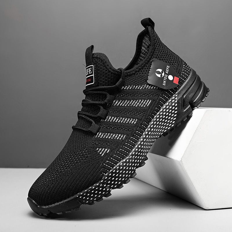 Einfache, einfarbige Lazy Net Sneakers für Herren mit dicker Sohle, atmungsaktive Slip-On-Laufschuhe aus fliegendem Gewebe_voghion.com