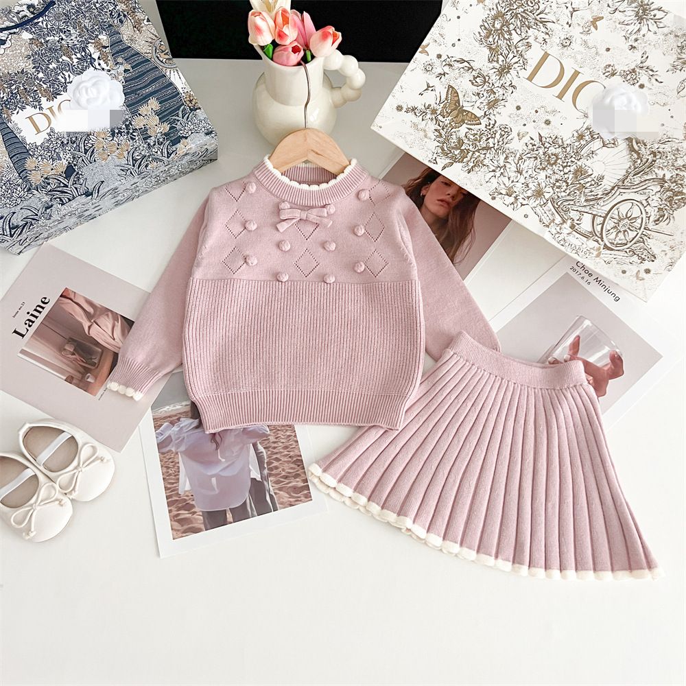 2024 Autumn And Winter Girls Sweater Set Korean Version Baby Girls Western Style Pullover Skirt Knitted Two Piece Set_voghion.com