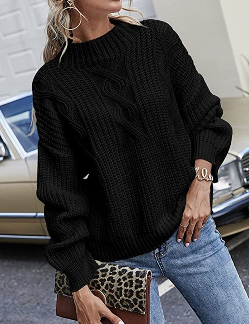 Pull col rond à manches longues pour femme, vêtement en tricot torsadé, vente rapide_voghion.com
