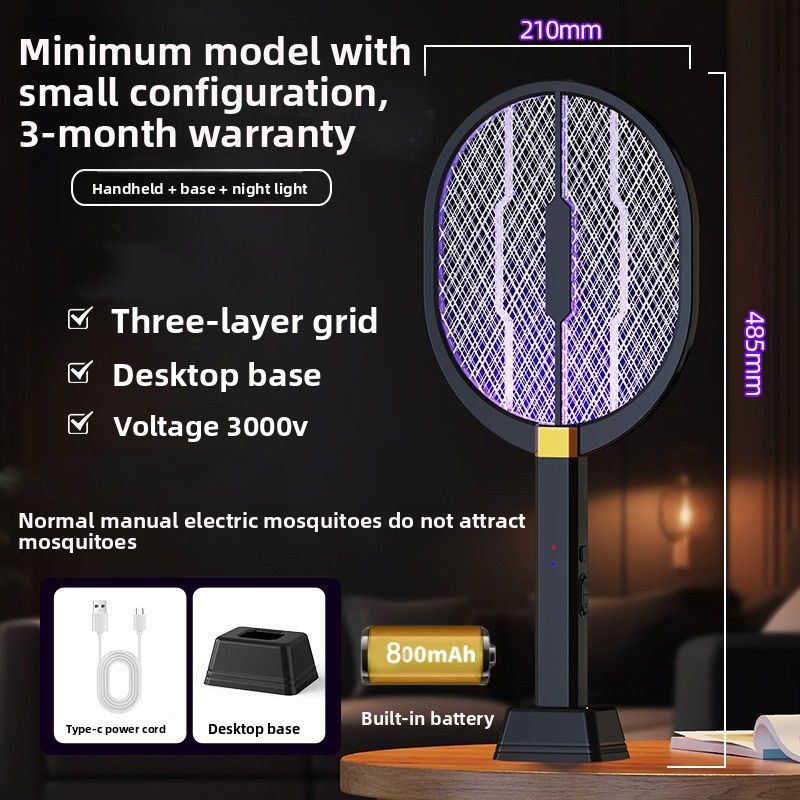 Muzhilin Black Warrior Electric Rechargeable Household Lamp Ultra Powerful Mosquito Killer Device Fly Swatter 2-in-1_voghion.com