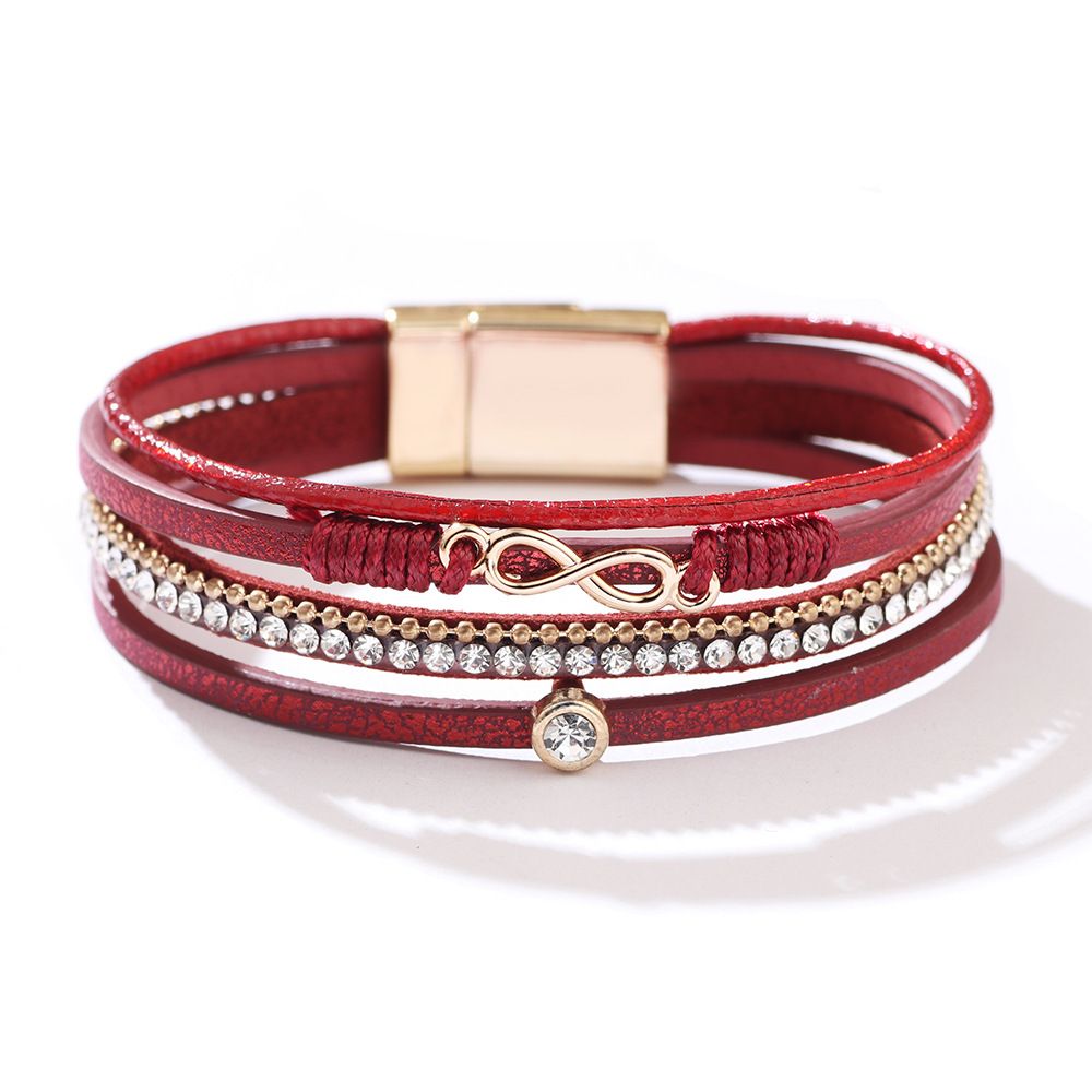 Bracciale da donna a forma di 8 in stile bohémien con chiusura magnetica stropicciata, fascia intrecciata e simbolo dell'infinito con diamanti intarsiati_voghion.com
