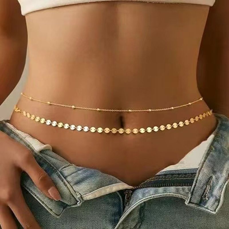 Women’s Jewelry Set Fashion Hot Selling Round Bead Chain Sequin Chain Stacking Style Belly Chain Double Layer Women's Waist Chain Waist Ornaments_voghion.com