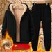 Autumn Winter Fleece-Lined Thickened Sweatshirt Men's Cardigan Hooded Jacket Casual Two-Piece Set Lamb Wool Sports Suit_voghion.com