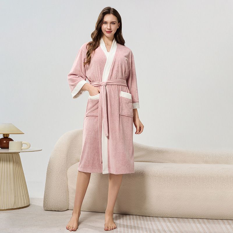 Weicher Frottee-Bademantel für Damen und Herren – gemütlicher Bademantel, Spa-Bademantel, Nachtwäsche, Loungewear, langer Unisex-Bademantel für Zuhause, Hotel, Salon_voghion.com