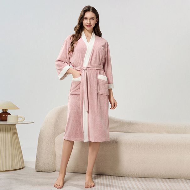 Weicher Frottee-Bademantel für Damen und Herren – gemütlicher Bademantel, Spa-Bademantel, Nachtwäsche, Loungewear, langer Unisex-Bademantel für Zuhause, Hotel, Salon_voghion.com