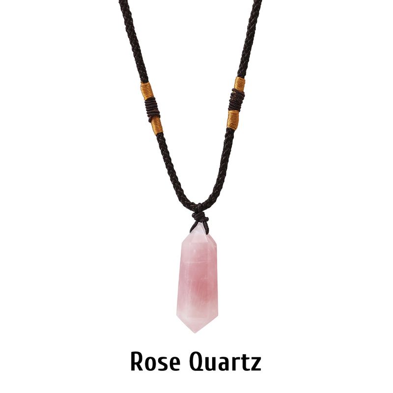 Collana decorativa con ciondolo a colonna in pietra grezza lucidata con pietra energetica, gioiello da donna in ametista naturale a doppia punta e cristallo._voghion.com