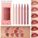 Juego de 6 lápices labiales líquidos y delineadores de labios, colección de tintes para labios, en forma de calabaza, duraderos, de fácil deslizamiento, en tonos nude mate, aplicación de contorno de labios y delineador de labios_voghion.com