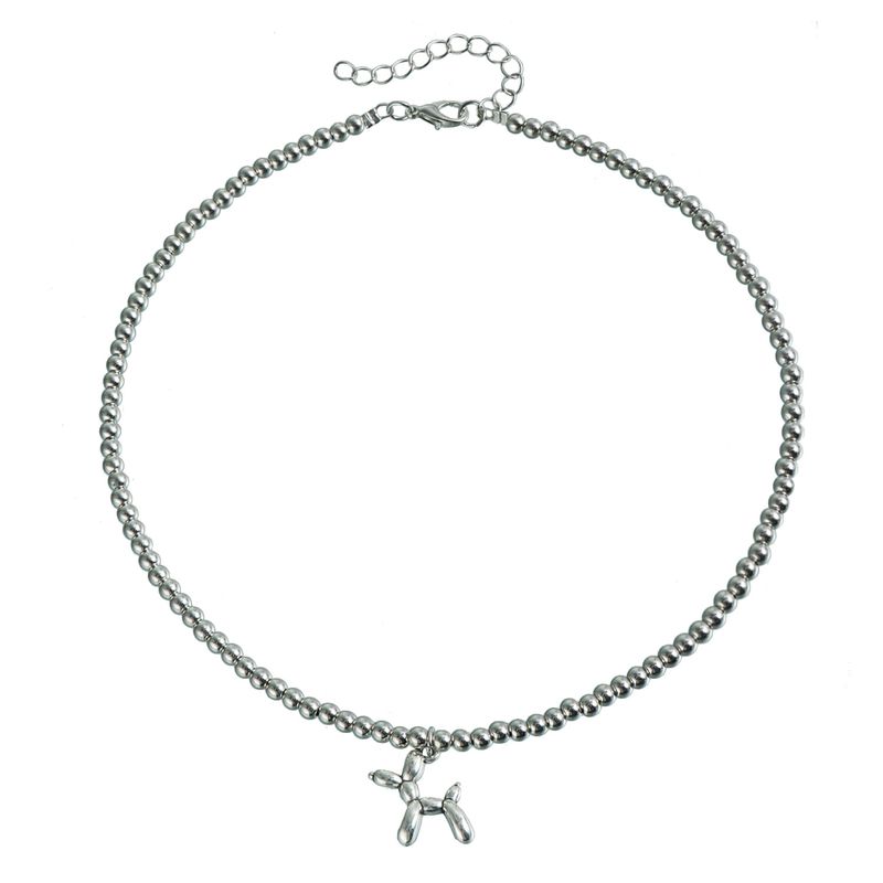 Stainless Steel Puppy Pendant Clavicle Chain Stylish Simple Metal Handmade Beaded Necklace Female_voghion.com