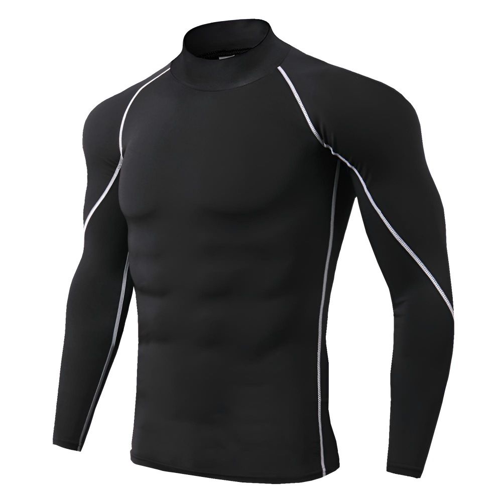 Men's Quick-Dry Compression Shirt, High Elasticity Breathable Long Sleeve Workout Top For Running & Gym,_voghion.com