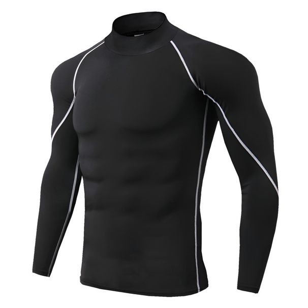 Men's Quick-Dry Compression Shirt, High Elasticity Breathable Long Sleeve Workout Top For Running & Gym,_voghion.com
